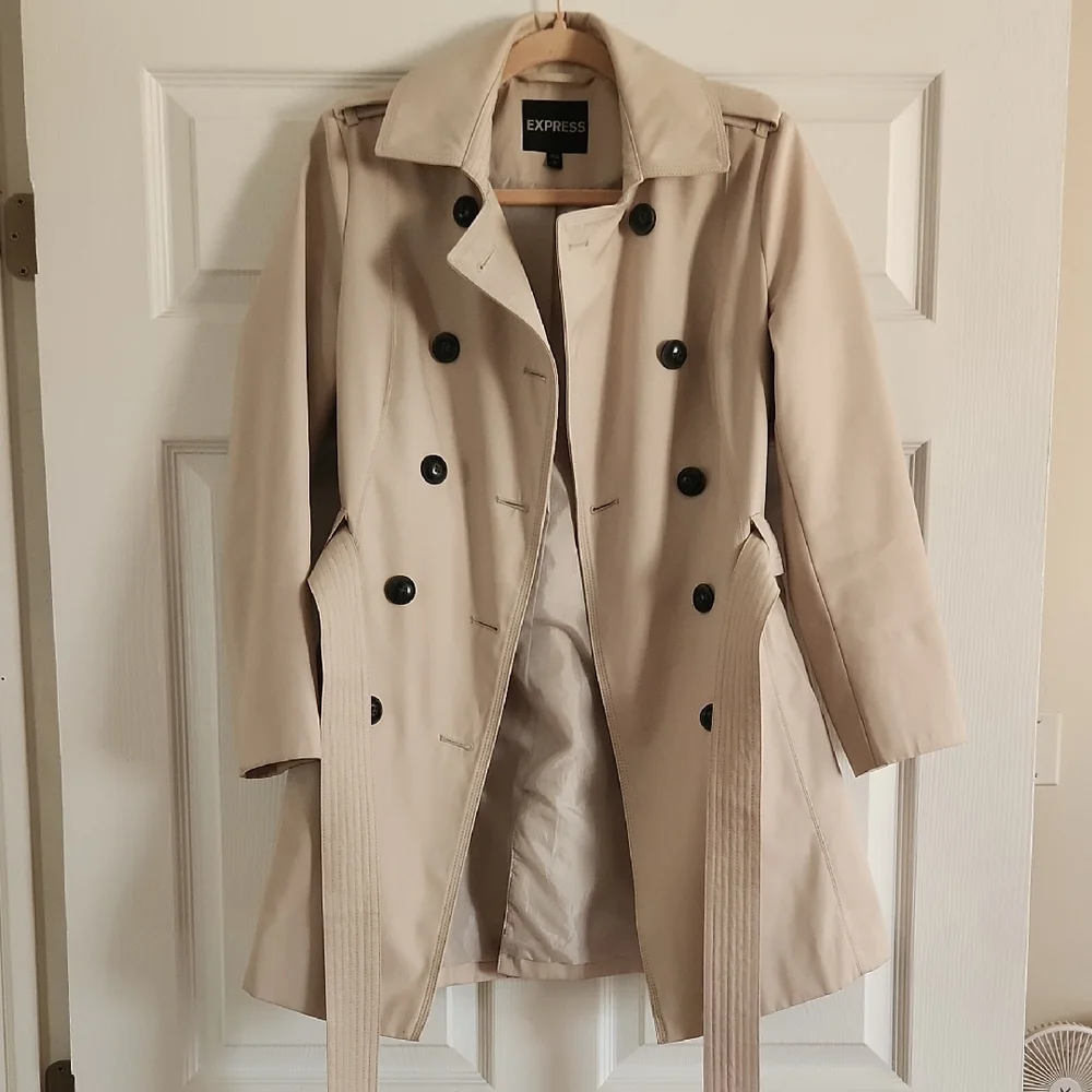Express Women's Beige Double-Breasted Trench Coat - Picture 1 of 7